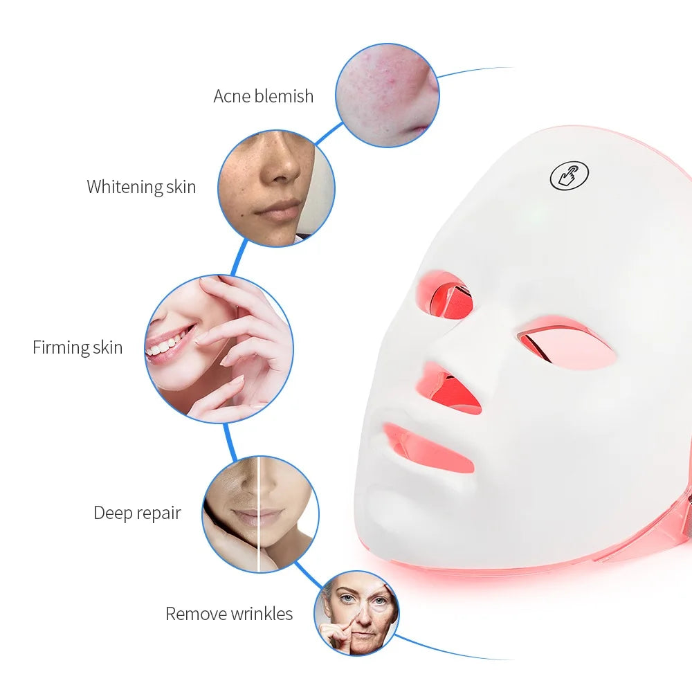 Masque Facial LED Rechargeable 7 Couleurs – Soin Anti-Âge, Éclat & Lifting à Domicile