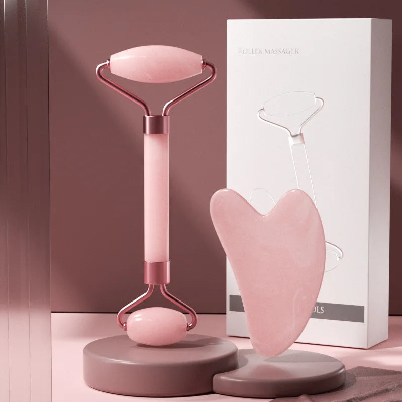 Kit Massage Visage & Cou 2 pièces – Gua Sha et Roller en Résine, Anti-Rides et Tonification de la Peau