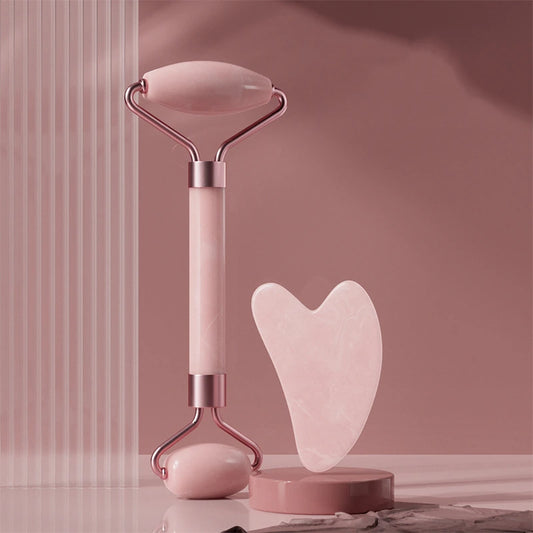 Kit Massage Visage & Cou 2 pièces – Gua Sha et Roller en Résine, Anti-Rides et Tonification de la Peau