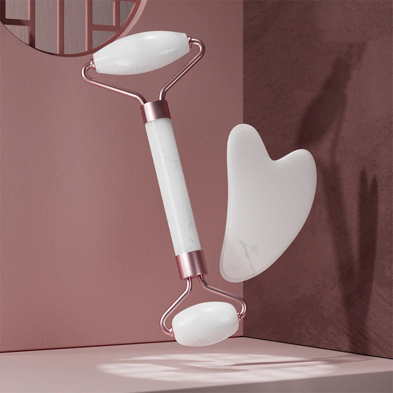 Kit Massage Visage & Cou 2 pièces – Gua Sha et Roller en Résine, Anti-Rides et Tonification de la Peau