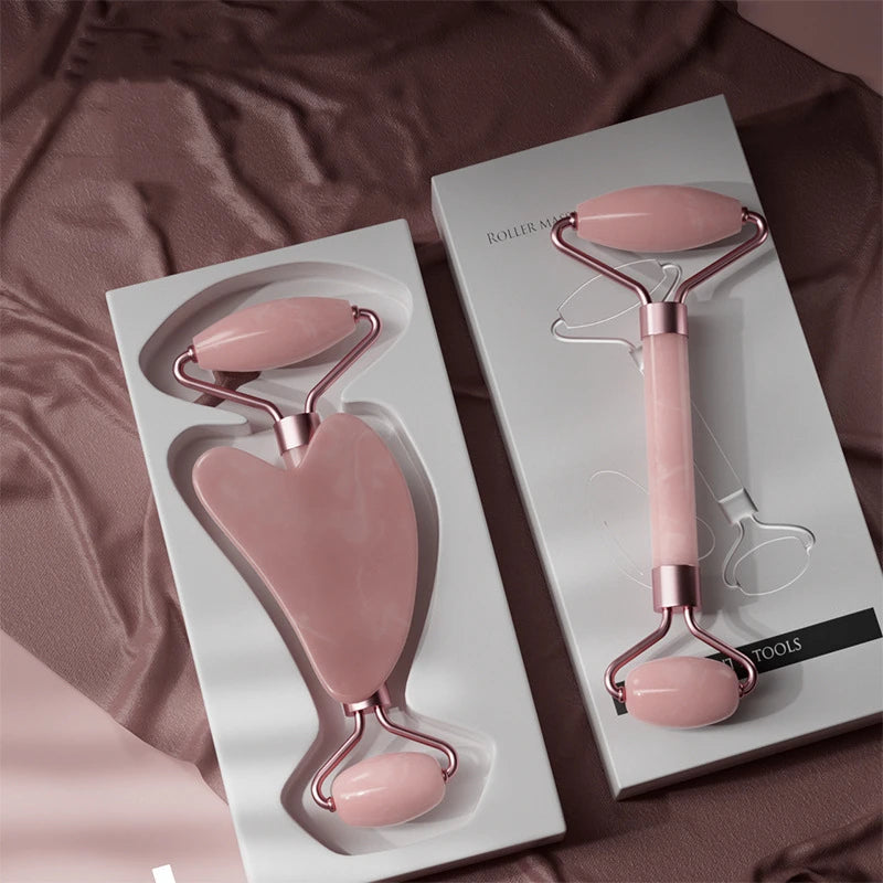Kit Massage Visage & Cou 2 pièces – Gua Sha et Roller en Résine, Anti-Rides et Tonification de la Peau