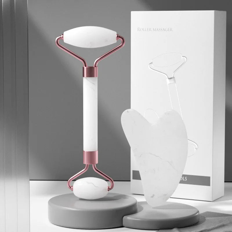 Kit Massage Visage & Cou 2 pièces – Gua Sha et Roller en Résine, Anti-Rides et Tonification de la Peau
